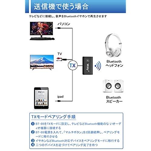 Wsky Bluetooth トランスミッター レシーバー 送信機 受信機 一台二役 オーディオ 小型 2台同時接続 低延遅 高音質 テレビ 車 Nintendo Switch対応 ブラック Bt B9 Rvcconst Com