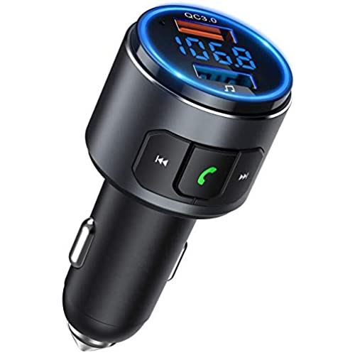 日本語改善版 Fmトランスミッター Bluetooth5 0 Siri Voice Assistant 高音質 Qc3 0急速充電 車載fmトランスミッター 車載充電器 2ポート 対応 12v 24v車対応 Ledディスプレイ ハンズフリー通話 バッテリー電圧測定 日本語説明書 ブルー Imkythiron Gr