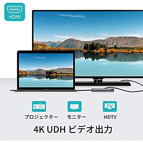 USBCハブ8in1USB-C変換アダプターHDMI4K87WPD急速充電高解像度LANポートUSBポート高速データ転送5GbpsSDTFMicroSDカードリーダーGray