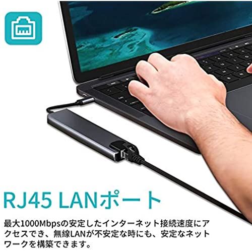 USBCハブ8in1USB-C変換アダプターHDMI4K87WPD急速充電高解像度LANポートUSBポート高速データ転送5GbpsSDTFMicroSDカードリーダーGray