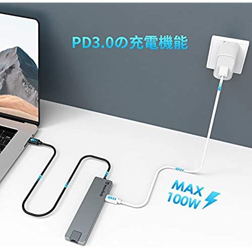 WAVLINKUSB3.0ウルトラスリム7-in-1type-cハブ旅行用ポータブルUSB-Cミニドッキングアルミニウム製4KHDMIV1.4RJ45SDとMicroSDカードリーダー50cmケーブル軽量コンパクトMacOS/Windowsに対応在宅勤務type-c7-in-1