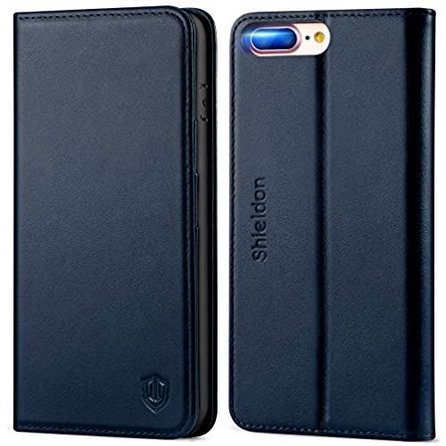 SHIELDON iPhone 8 plus ケース iPhone 7 plus ケース 手帳型 本革 ソフトTPUカバー カード収納 スタンド 衝撃吸収 アイフォン8 プラス 7 プラス 対応 全面保護 マグネット式 ネイビーブルー