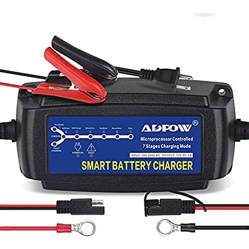 一流の品質 Adpow 12v バッテリー充電器 5a バッテリーチャージャー 15 1ah用 メンテナンス充電器 サルフェーション除去 7段階全自動充電 Led表示 過電圧 過電流 過熱 逆接続 ショート等保護 Fucoa Cl