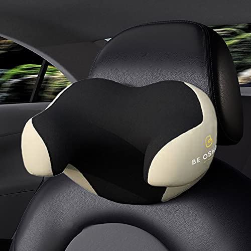 Be Oshare 車 クッション 首 ネックパッド 低反発 ネックピロー 首枕u型枕 首サポーター 昼寝枕 通気性 ドライブ 旅行 長時間運転 ゲーミングチェア 頚椎サポート 水洗える 簡単取付 ブラック X ベージュ 楽天1位