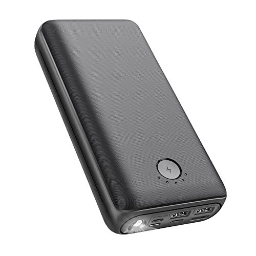 モバイルバッテリー 大容量 30000mAh 懐中電灯付き Type-c Lightning Micro 入力ポート 3USB出力ポート 2.1A急速充電 PSE認証済 iPhone iPad Android各種他対応 Black