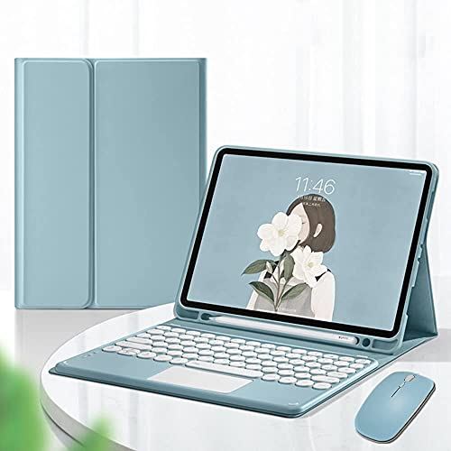 タッチパッド搭載 iPad Air4 Air5 Air 10.9インチ キーボード ケース マウス付き 3点セット マウス機能 可愛い iPad 第4 5 世代 2020 2022キーボード カバー 丸型キー ペンホルダー付き 分離式 Bluetooth キーボード付 トラックパッド (iPad Air4 Air5, ブルー)