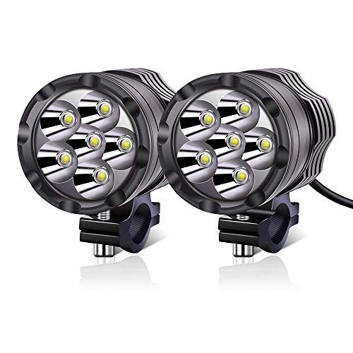 Aoling バイク フォグランプ 12V 24V 防水 6LED ヘッドライト補助灯 補助ライト オートバイ補助ランプ 前照灯 狭角30°集光 6000K 調整可能ステー付き ホワイト 2個セット
