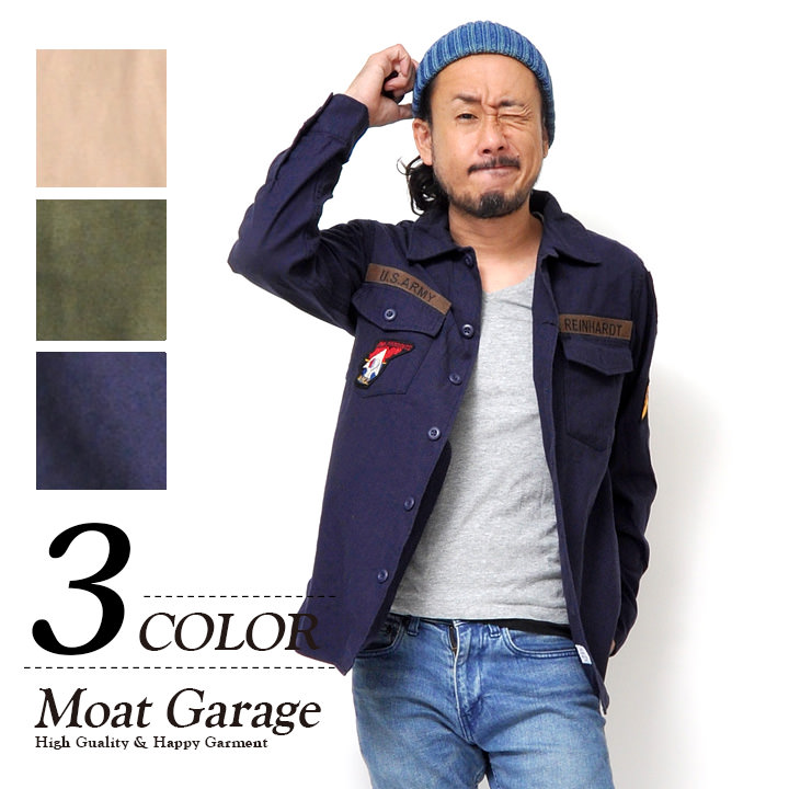楽天市場 シャツ 長袖 メンズ ミリタリーシャツ アメカジ シャツ 綿100 ベージュ カーキ オリーブ ネイビー M L Xl おしゃれ かっこいい 人気 ワッペン ジョンレノン コットン 秋冬 重ね着 ブルゾン トップス 羽織 ヒューストン ファッション メンズファッション