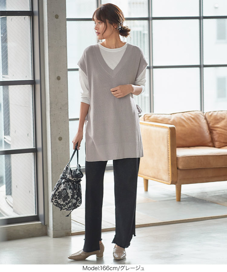 楽天市場 2点セット ロングtシャツサイドリボンvネックニットベスト C4916 入荷済 レディース トップス ニット ロンt 秋 冬 秋冬 ノースリーブ ベスト おしゃれ ニットベスト ロング サイドリボン Vネック スリット 神戸レタス Kobe Lettuce