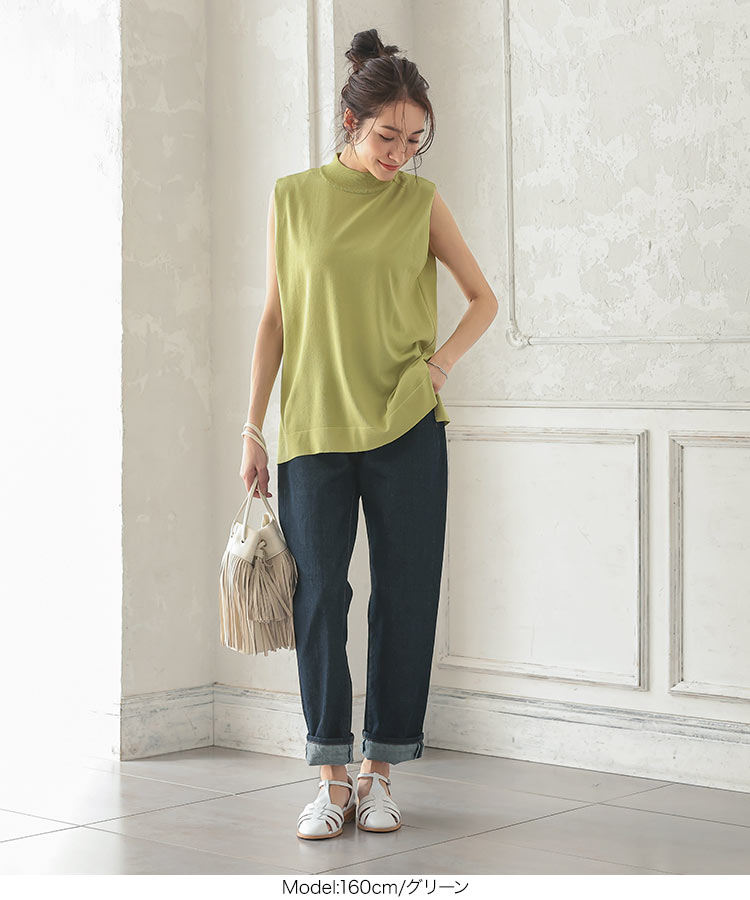 楽天市場 ハイネックサイドタックノースリーブサマーニットトップス C5436 入荷済 レディース 夏 涼しい 着回し 体型カバー オフィス トップス 春 春夏 ニット サマー ノースリーブ サマーニット ハイネック きれいめ ゆったり スリット 黒 白 神戸レタス Kobe