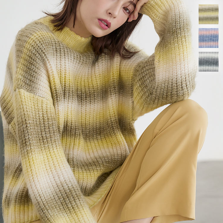 ニット セーター COLOR BLOCK TURTLE KT TOP / カラーブロックタートルニットトップ レディース UN3D.（アンスリード）の「COLOR BLOCK TURTLE / カラーブロック