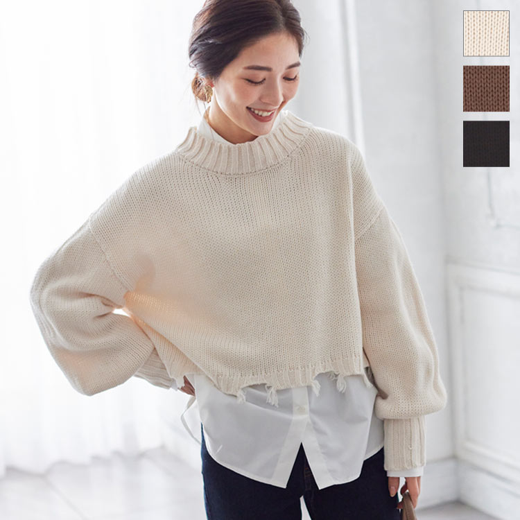 楽天市場】ダメージクロップドスプリングニット [C5160] レディース