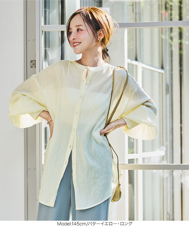 田中亜希子 さんコラボ ] 選べる2丈 ボリュームスリーブ シアーシャツ