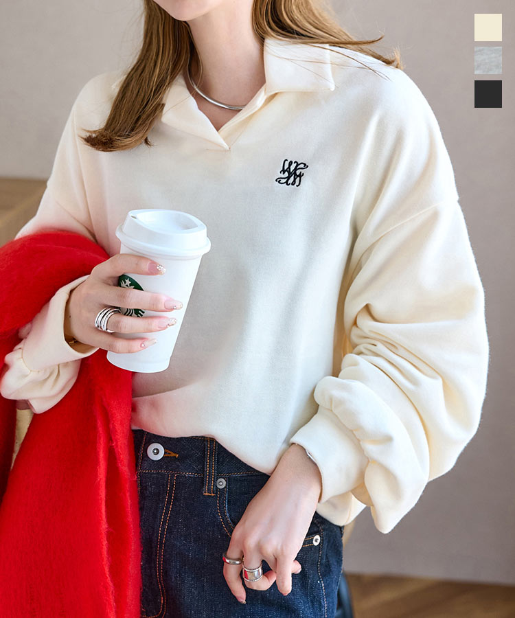 楽天市場】胸元刺繍スタンドカラージップニットトップス [C7187