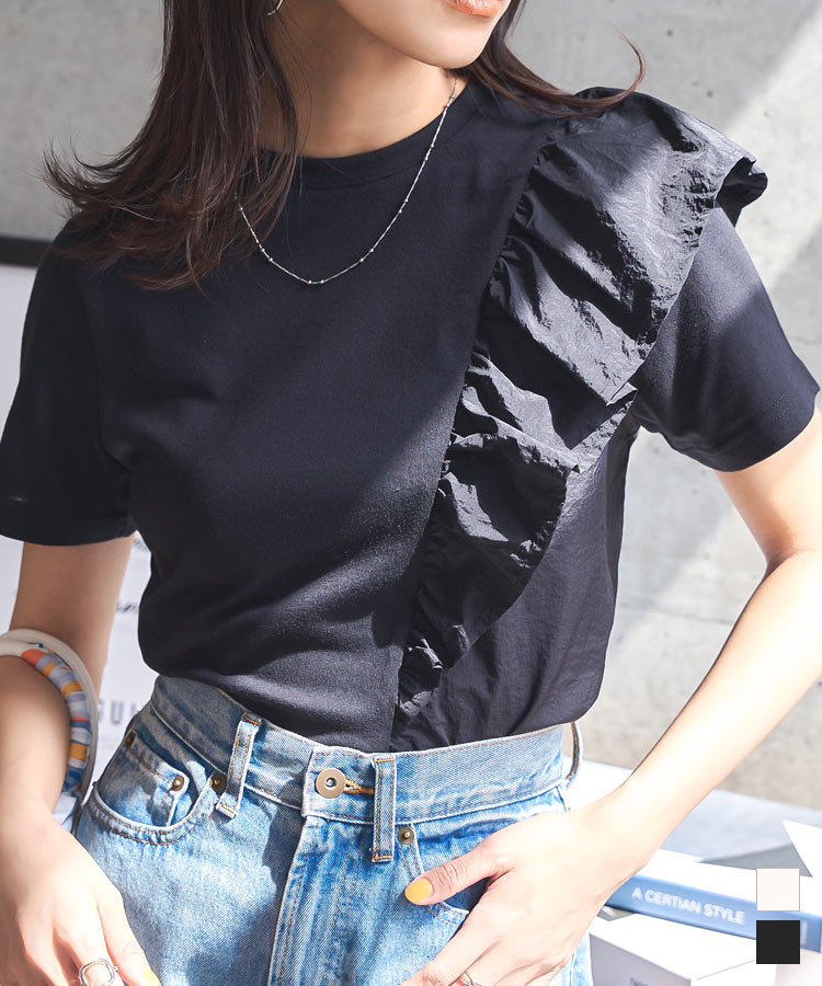 7色 Tシャツ 半袖 トップス エンボス加工 ドロップショルダー ♪ エンボス加工Aライン半袖チュニック（Tシャツ/カットソー