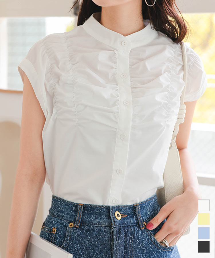 楽天市場】 リネンタッチシャーリングブラウス [C6345] レディース