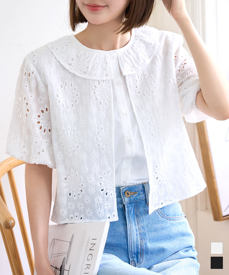 ブラウス シャツ レースクロップドシャツ(半袖) レディース N.Natural Beauty Basic ブラウス シャツ クロップドレース