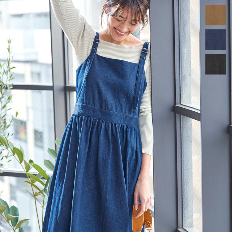 楽天市場 デニムギャザージャンスカ E2335 入荷済 レディース ワンピース デニム ジャンスカ フレア 送料無料 母の日 花以外 神戸レタス Kobe Lettuce