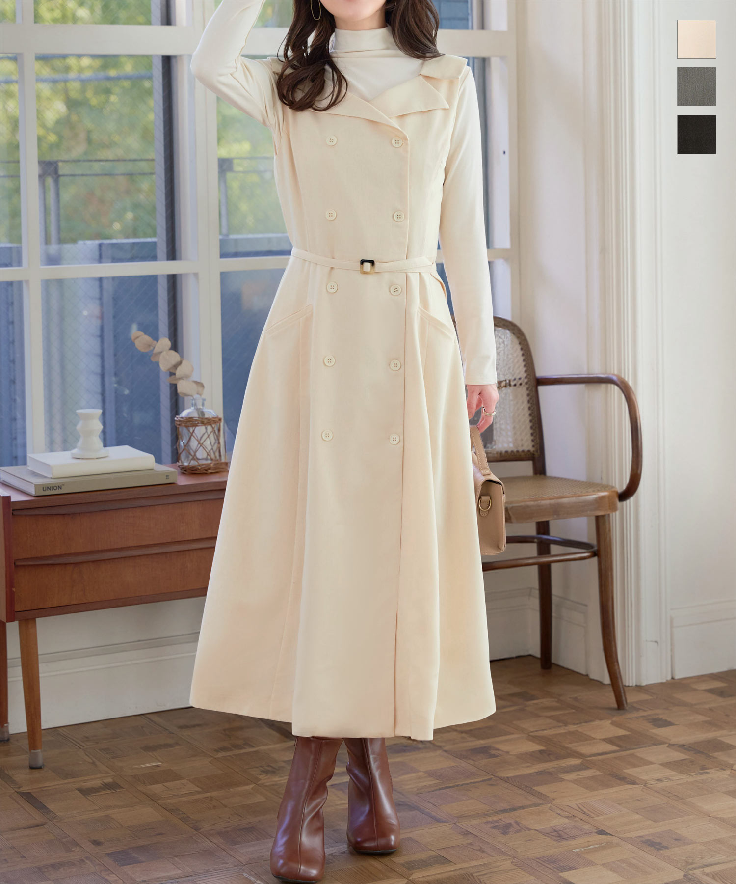 ロイスクレヨン ジレ ワンピース ベルト チェック 金ボタン ダブル ロイスクレヨン ジレ ワンピ ス ベルト チェック 金ボタン ダブル 裾