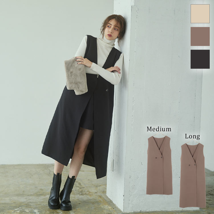 楽天市場 2wayジャンスカ風ロングジレジャケット K1080 レディース アウター 羽織り ワンピース Vネック レイヤード 黒 秋冬 きれいめ カジュアル ジャンパースカート 大人 トレンド 送料無料 神戸レタス Kobe Lettuce