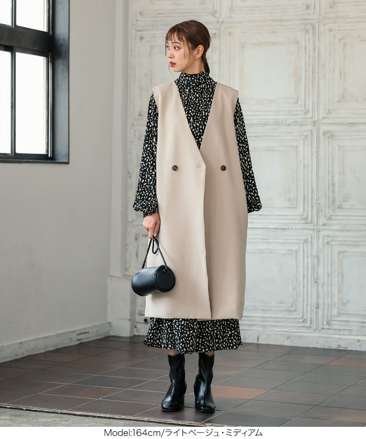 楽天市場 2wayジャンスカ風ロングジレジャケット K1080 レディース アウター 羽織り ワンピース Vネック レイヤード 黒 秋冬 きれいめ カジュアル ジャンパースカート 大人 トレンド 送料無料 神戸レタス Kobe Lettuce