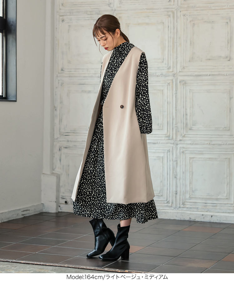 楽天市場 2wayジャンスカ風ロングジレジャケット K1080 レディース アウター 羽織り ワンピース Vネック レイヤード 黒 秋冬 きれいめ カジュアル ジャンパースカート 大人 トレンド 送料無料 神戸レタス Kobe Lettuce