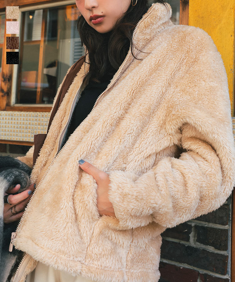 楽天市場】 フェイクムートン袖ボアジャケット [K1045] レディース