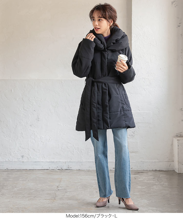 楽天市場 スーパー赤字セール緊急追加 特別セール コート レディース 軽量ダブルカラー中綿ロングコート K514 入荷済 レディース 軽い 冬 暖か ウエストリボン 中綿 ロング ロングコート 中綿コート アウター 神戸レタス Kobe Lettuce