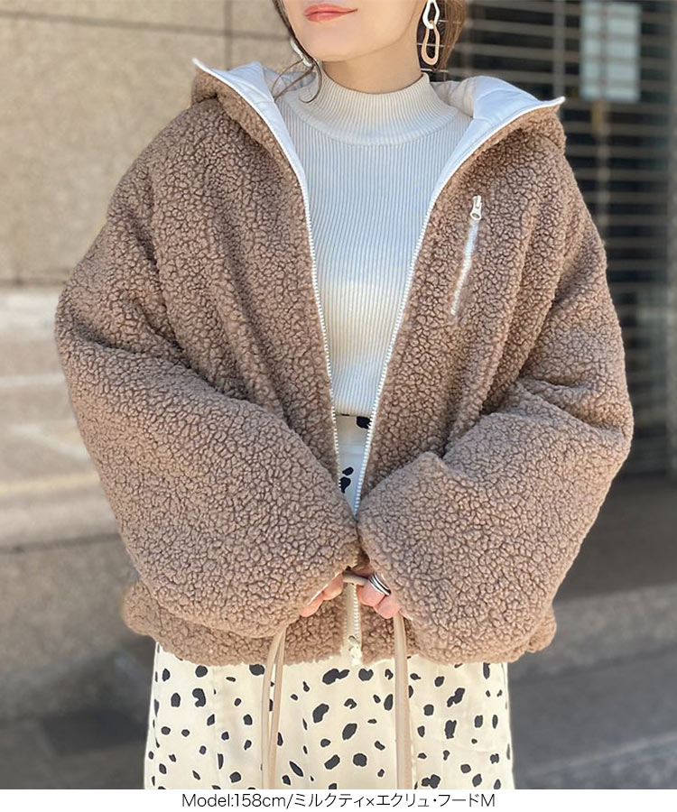 楽天市場 コート ブルゾン レディース アウター ノーカラー フード リバーシブルショートブルゾン K777 レディース アウター ボア もこもこ ショート リバーシブル 入荷済 送料無料 神戸レタス Kobe Lettuce