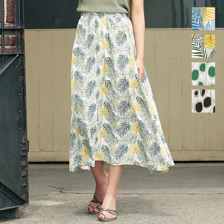 楽天市場 総柄フレアスカート M2549 入荷済 レディース スカート フレアスカート リゾート柄 ドット柄 大人可愛い ガーリー 旅行 ロング ミモレ丈 ボタニカル ドット 水玉 夏 フレア おしゃれ きれいめ 大人カジュアル 裏地付き 神戸レタス Kobe Lettuce