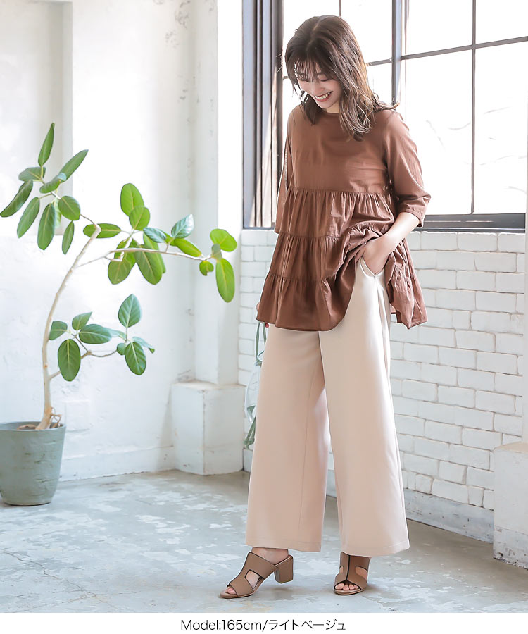 楽天市場 パンツ バックウエストゴムカラーワイドパンツ M24 入荷済 レディース ロング 春 きれいめ 大人 リラックス 母の日 花以外 神戸レタス Kobe Lettuce
