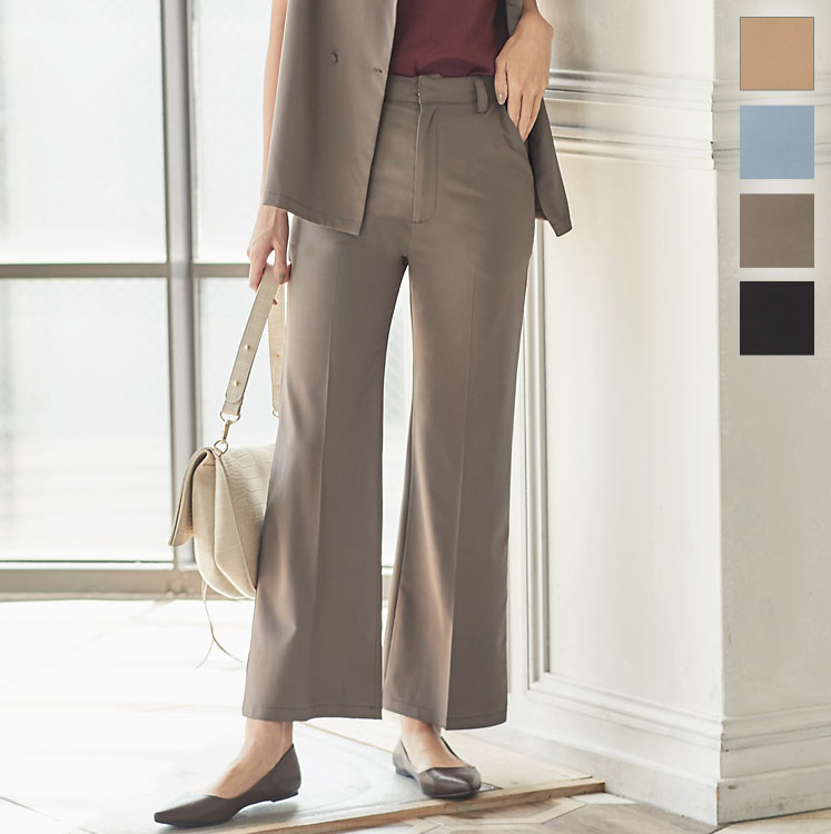 楽天市場 落ち感セミフレアスラックス M3037 入荷済 レディース ボトムス ロング 大人 上品 オケージョン デイリー 通勤 無地 黒 秋 神戸レタス Kobe Lettuce