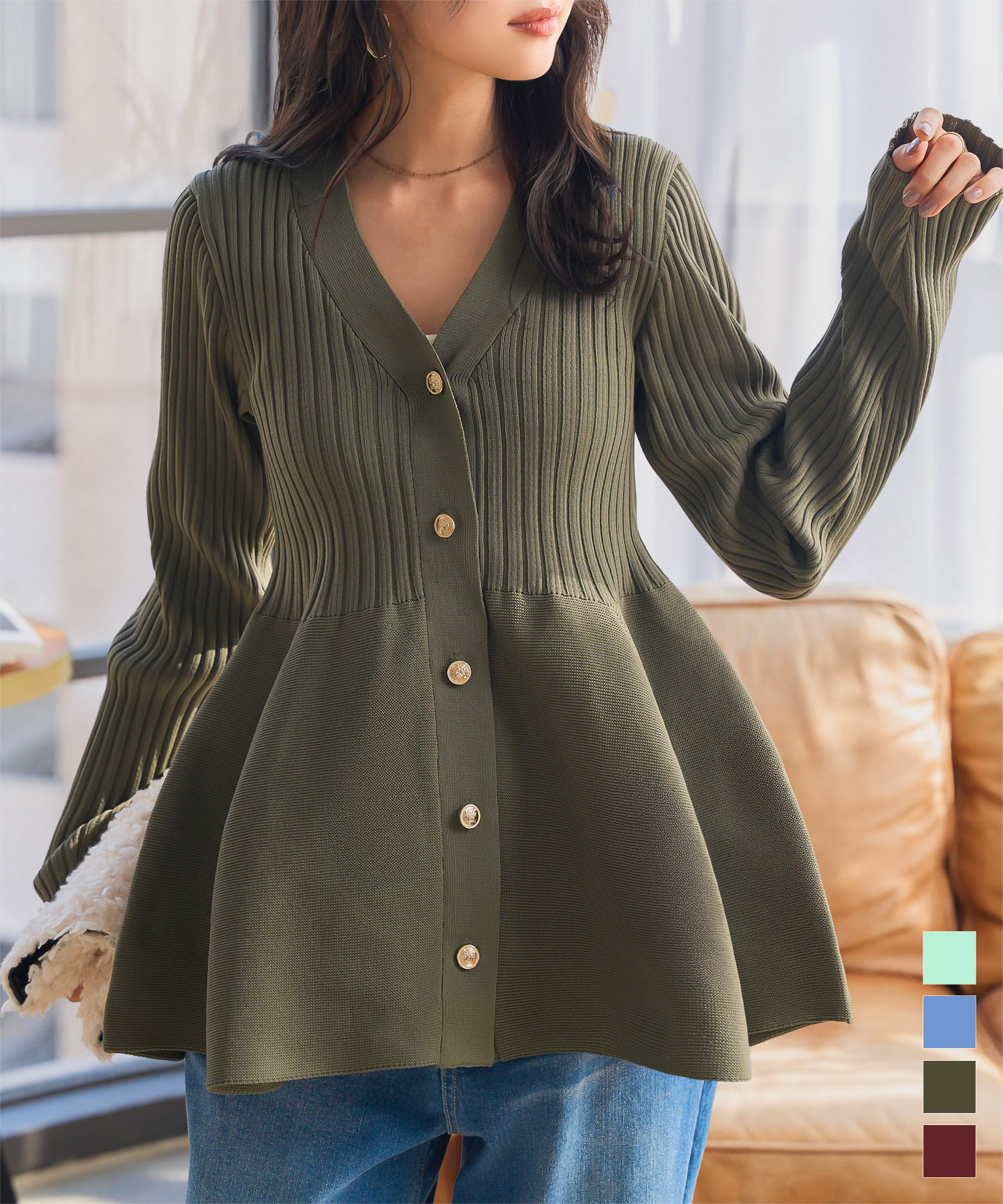 楽天市場】 ペプラム カーディガン レディース 高見え ママ 羽織