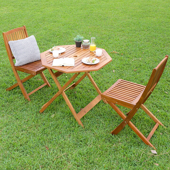 新品 未使用 木製 ガーデンチェア テーブル セット 折りたたみ式 パラソル可能 168455_r.jpg