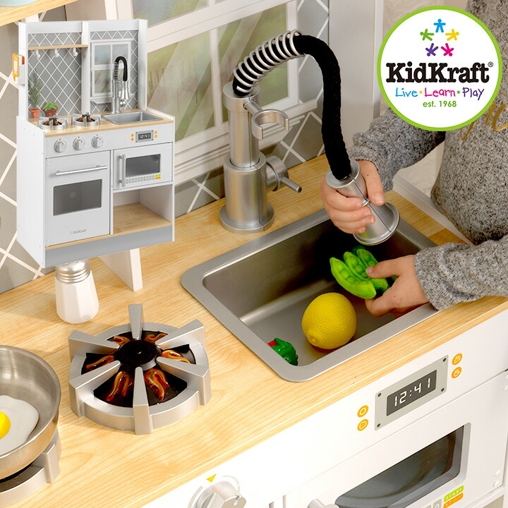 楽天市場 音と光で楽しむ Ceマーク付き Kidkraft バーナー付きプレイキッチン ままごと お店屋さんごっこ ままごとセット 木製 ごっこ遊びトイ キッチン 音付き ライト点灯 おもちゃのスマートフォン付き 家具通販のメーベル