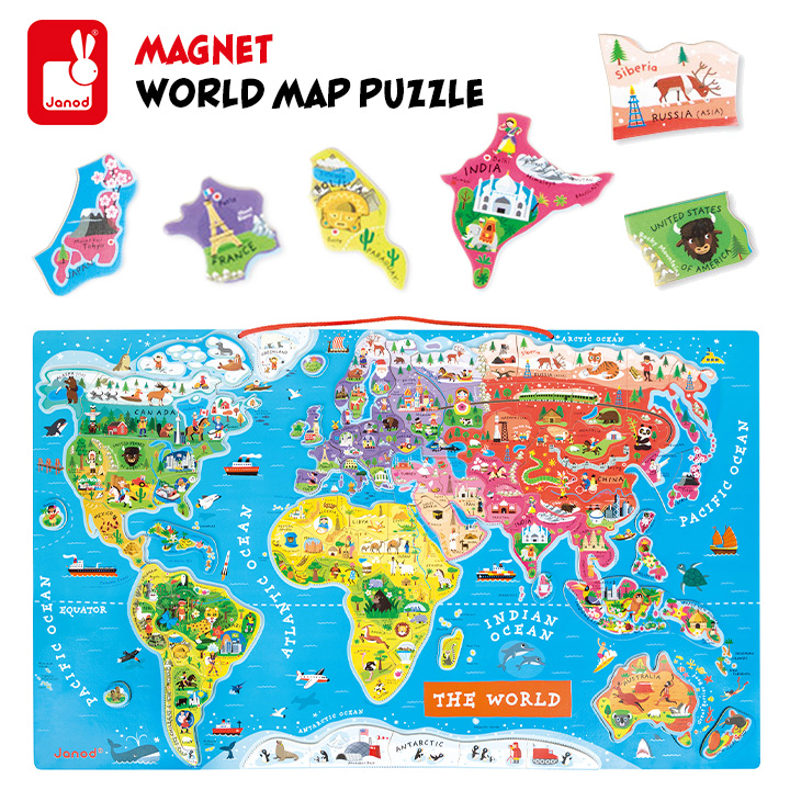 国内発送 Janod Magnet World Map Puzzle マグネットワールドマップパズル 92ピース こども パズル 地図 世界地図 知育 パズル 知育おもちゃ 磁石 ジグソーパズル ジグゾーパズル おもちゃ おしゃれ 可愛い Iba Univdouala Cm