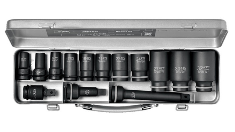 KTC ( 京都機械工具 ) 12.7sq.インパクトレンチ用ソケットレンチセット セミディープ薄肉 14個組 TBP4M11TPA ピン抜け防止機構 専用ケース付き TBP4M11TP後継品｜はっとぱーつ 25,616円
