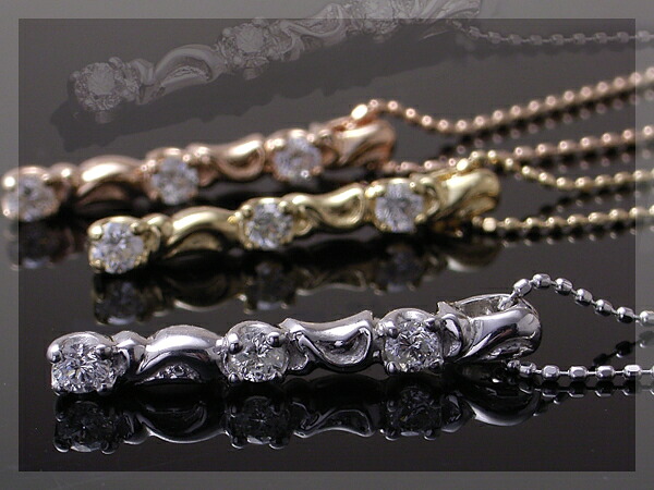 【送料無料】K18 ダイヤモンド アラベスク 3ストーン ネックレス 0.15ct ダイヤモンドネックレス ダイヤ｜ジュエリーメビウス