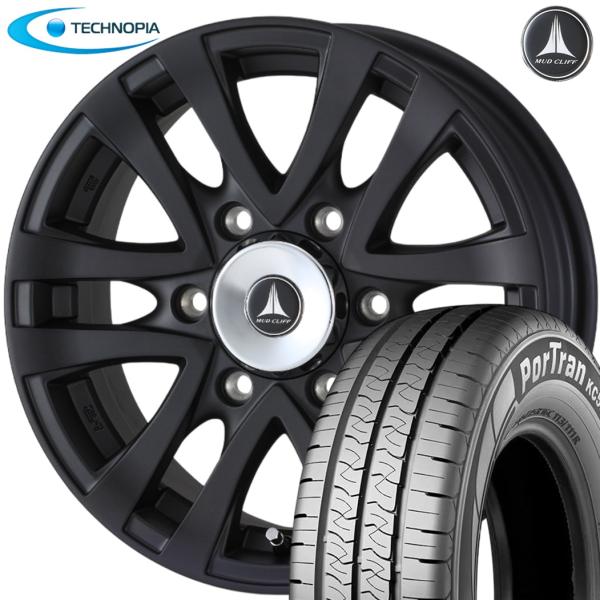 ★期間限定ラジアル★ テクノピア MUD CLIFF（マッドクリフ）15ｘ6.0 ＋33 6H/139.7 マットブラック ｘ４本 ※KUMHO クムホ ポートラン KC53 195/80R15｜MB Car-Parts