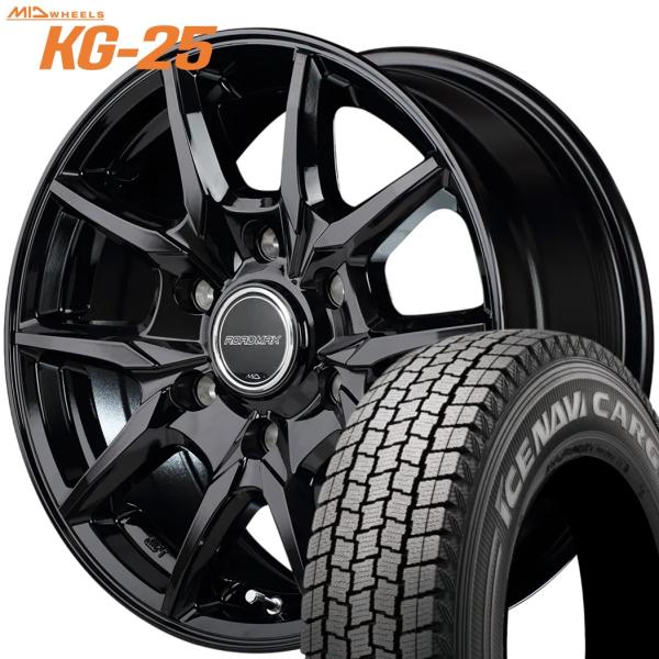★期間限定スタッドレス★ MID ROADMAX KG-25(ロードマックスKG-25)15x6.0 +33 6H/139.7 ブラック x4本 ※2025年製 アイスナビカーゴ 195/80R15|MB Car-Parts