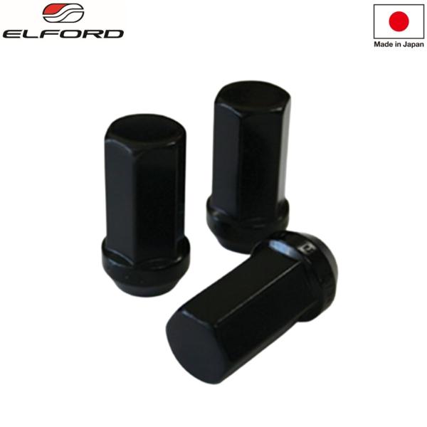 エルフォード【ELFORD】ラグナット ブラックバージョン 19HEX M14Ｘ1.5 60度テーパー 全長45mm 32個入り＋アダプター　※スチール製　※日本製｜MB Car-Parts