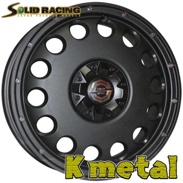 ソリッドレーシング【ケーメタル】K-metal 14ｘ4.5 ＋45 4H/100 ソリッドブラック（艶消しブラック）クロームピアス付 ｘ４本セット