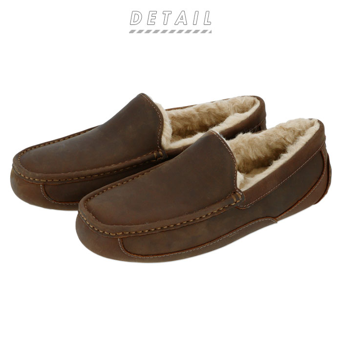 Ugg メンズ スリッポン Ascot Matte アグ 天然皮革 モカシン 本革 Leather シープスキン あったか ウール 防寒