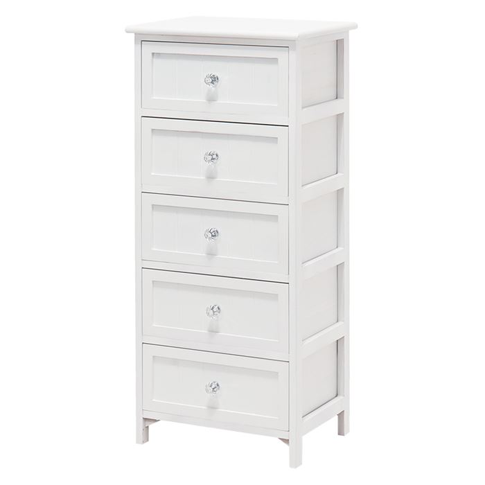 チェスト 完成品 白 5段 引き出し 5杯 クリスタル調取っ手 収納 タンス MCH-5705 幅41cm 木製 桐 おしゃれ かわいい シンプル ナチュラル お洒落 可愛い 軽量 軽い クラシック 幅41&times;奥行31&times;高さ93cm 収納家具 インテリア｜BACKYARD FAMILY インテリアタウン