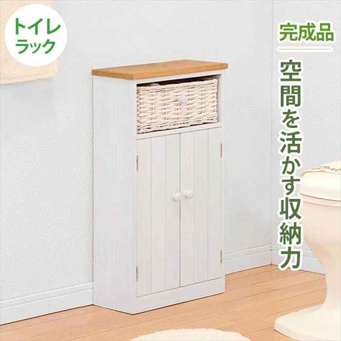 トイレ 収納 コンパクト トイレ収納 トイレラック スリム 完成品 MTR-6438 スリムラック 収納棚 扉 サニタリーラック おしゃれ ナチュラル バスケット付き 幅34×奥行16×高さ62cm トイレ用品 サニタリー収納 収納家具 インテリア|BACKYARD FAMILY インテリアタウン