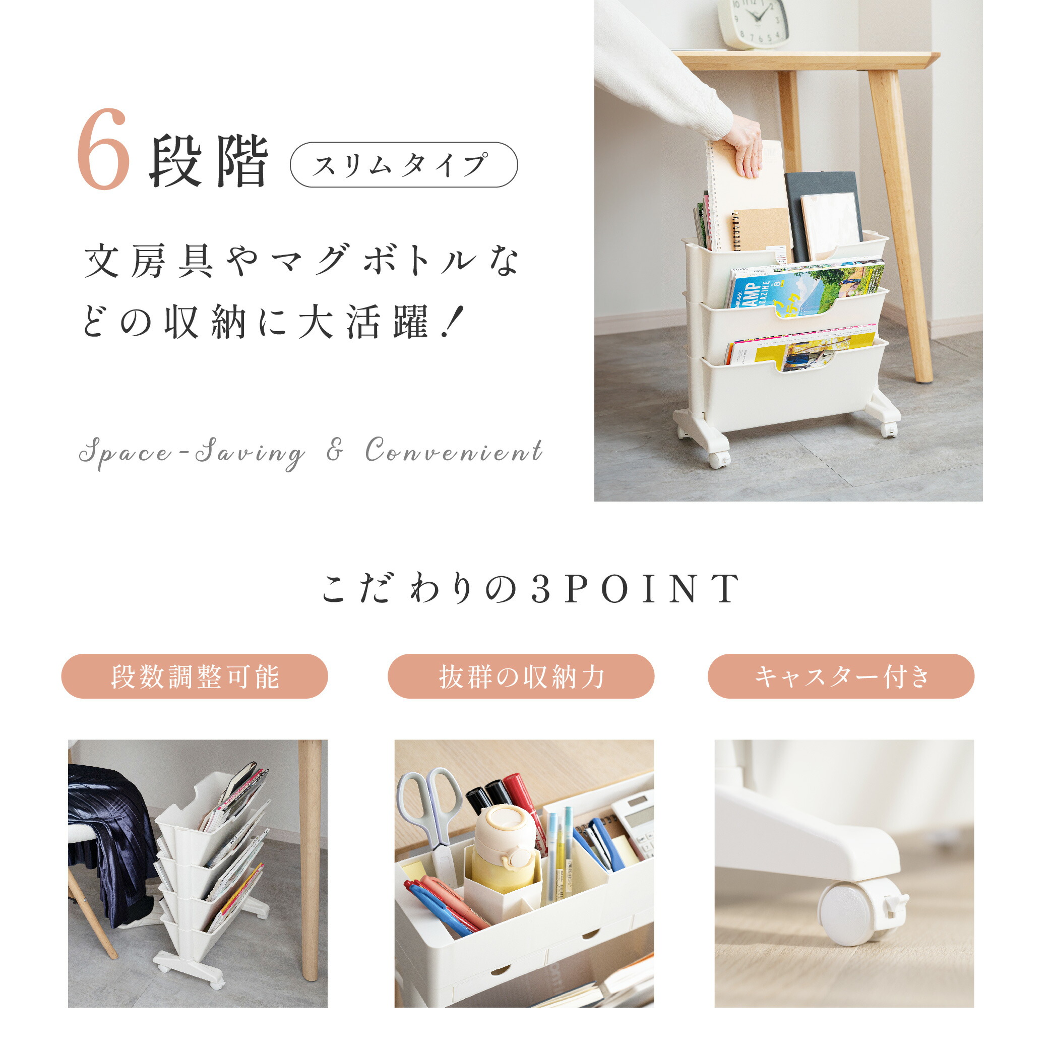 60％OFFクーポンで8,680円⇒3,472円！】マガジンラック キャスター 6段