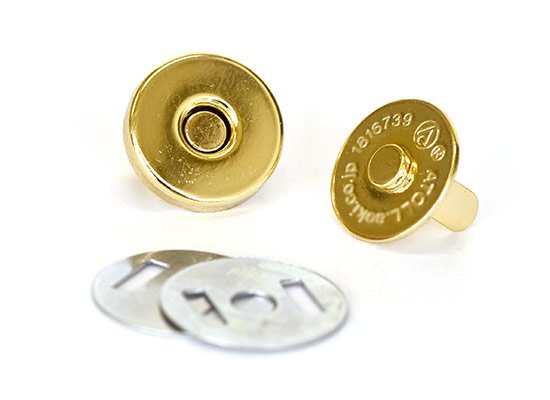 （大口販売）海外製マグネットホック 18ｍｍ ゴールド 100組入【マグネットボタン　バッグ　かばん　手芸　鞄　持ち手　革　修理　加工用】