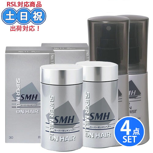 ルアン smh スーパーミリオンヘアー グレー 30g &times;2 + スーパーミリオン リニューアル ヘアミスト ミスト 100ml x2 セット ヘアーミスト ミリオンヘア ミリオンヘアー 薄毛 パウダー 薄毛隠し 増毛パウダー ヘアパウダー メンズ レディース｜家電横丁店