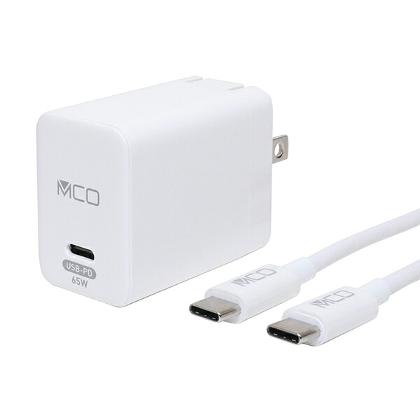 ミヨシ GaN採用 USB PD対応 ACアダプタ 65W Type-Cケーブル付属（発熱感知センサー内蔵） ホワイト IPA-CS03/WH