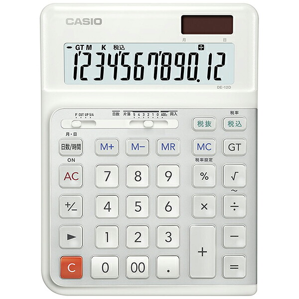 CASIO カシオ DE12DWEN 人間工学電卓 デスクタイプ・右手用 ホワイト DE-12D-WE-N ［12桁 /W税率非対応］